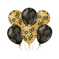 18x stuks leeftijd verjaardag feest ballonnen 60 jaar geworden zwart/goud 30 cm - thumbnail