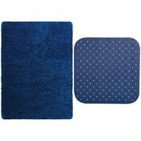 MSV Douche anti-slip mat en droogloop mat - Venice badkamer set - rubber/microvezel - donkerblauw - thumbnail