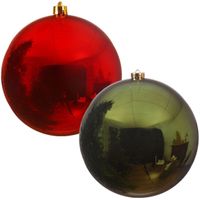 Kerstversieringen set van 6x grote kunststof kerstballen rood en groen 14 cm glans