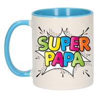 Cadeau koffie/thee mok voor papa - blauw - super papa - keramiek - 300 ml - Vaderdag - thumbnail