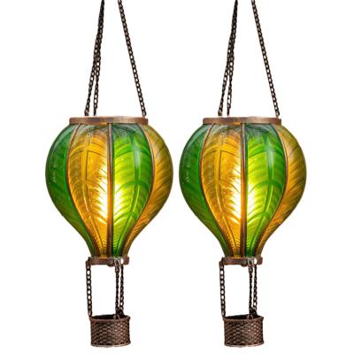 Solar luchtballon lantaarn - 2x - groen - hangend - 20 led lampjes - vlam effect - 14 x 45 cm Solar luchtballon lantaarn - 2x - groen - hangend - 20 led lampjes - vlam effect - 14 x 45 cm