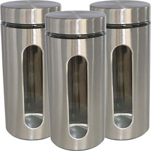 3x stuks voedsel bewaren keuken voorraad pot - zilver metaal - deksel - 1900 ml