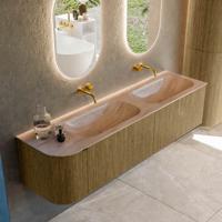 Badmeubel Mondiaz Kurve-Dlux | 175 cm | Meubelkleur Dusk | Wastafelkleur Saba | Solid surface | Dubbel / Rechts spoelbak | Zonder kraangat(en)