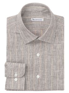 CROTONE - beige-ecru-bruin pinstripe strepen linnen heren overhemd - NEON 6