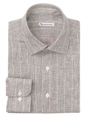 CROTONE - beige-ecru-bruin pinstripe strepen linnen heren overhemd - NEON 6