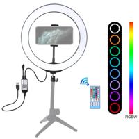 PULUZ 10 2 inch 26cm USB RGBW Dimbare LED ring Vloggen fotografie video lichten met koude schoen statief bal hoofd & afstandsbediening & telefoon klem