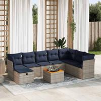 9-delige Loungeset met kussens poly rattan grijs