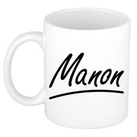 Naam cadeau mok / beker Manon met sierlijke letters 300 ml   -