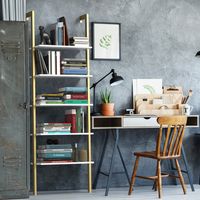5-Laagse Ladderplank Boekenkast Opslag Rek Boekenplank Plant Stand Weergave Planken met Metalen Frame