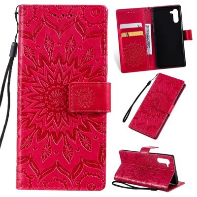 Gedrukt afdrukken zonnebloem patroon horizontale Flip PU lederen case voor Galaxy Note 10 met houder & kaartsleuven & portemonnee & Lanyard (rood)