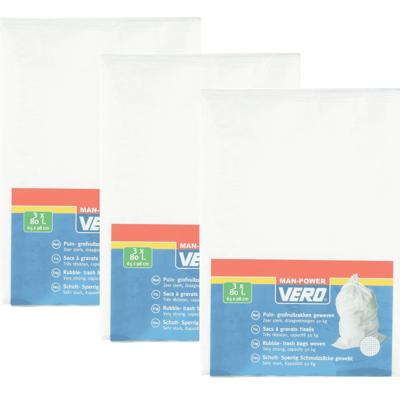 Vero Grofvuil Afvalzakken - 12x - 80 liter - 65 x 98 cm - geweven - extra stevig - wit