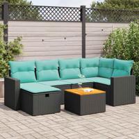 7-delige Loungeset met kussens poly rattan zwart