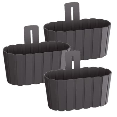 Muur plantenpot/bloempot houtlook - Set van 3x stuks - kunststof - 27 x 15 cm - antraciet Muur plantenpot/bloempot houtlook - Set van 3x stuks - kunststof - 27 x 15 cm - antraciet