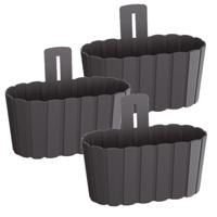 Muur plantenpot/bloempot houtlook - Set van 3x stuks - kunststof - 27 x 15 cm - antraciet