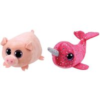 Ty - Knuffel - Teeny Ty's - Curly Pig & Nelly Narwhal - thumbnail