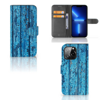 iPhone 13 Pro Book Style Case Wood Blue - thumbnail