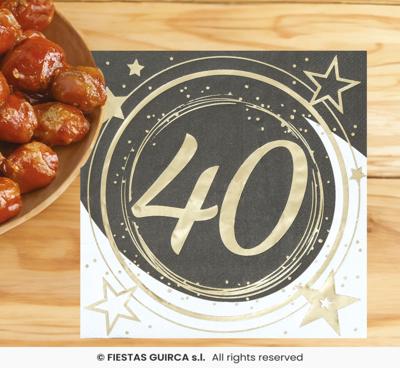 Servetten 40 Jaar Zwart & Goud Chique