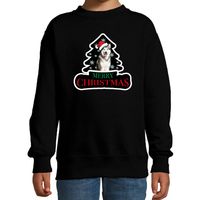 Dieren kersttrui husky zwart kinderen - Foute honden kerstsweater