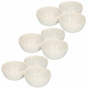 Alpina Snackschaaltje - Set van 3x stuks - 3-vaks - porselein - 20 cm - borrelschaal - serveerschaal