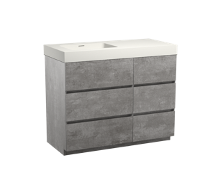 Storke Edge staand badmeubel 110 x 52 cm beton donkergrijs met Mata High asymmetrisch linkse wastafel in mat witte solid surface