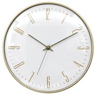 Home deco factory stille wandklok - goud/wit - D30 cm - kunststof