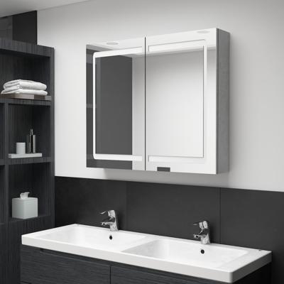 Badkamerkast met spiegel en LED 80x12x68 cm betongrijs
