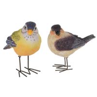 Tuinbeeldjes decoratie vogeltjes - 2x stuks - metaal - 10 cm - binnen/buiten