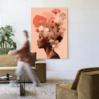 Urban Cotton Wandkleed 'Flower Crown' 80 x 110cm in Frame - black