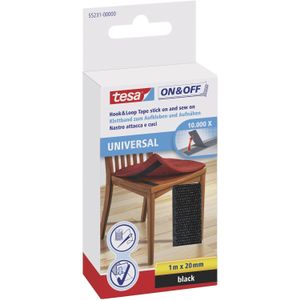1x Tesa klittenband haak-/lusdeel voor stof zwart 1 mtr x 2 cm