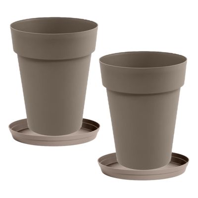 Set van 3x stuks bloempotten Toscane kunststof taupe D44 x H53 cm inclusief onderschalen D35 cm