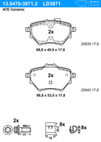 Remblokkenset, schijfrem ATE Ceramic ATE, u.a. für Citroën, Peugeot, Opel, Vauxhall, DS, Toyota - thumbnail