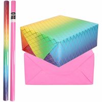 4x Rollen kraft inpakpapier regenboog pakket - roze 200 x 70 cm - Cadeaupapier