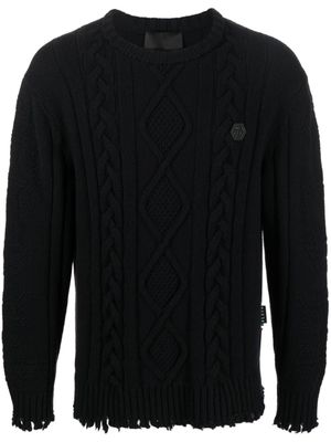Philipp Plein pull en maille torsadée à effet usé - Noir