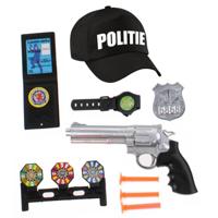 Politie agent verkleed set - 6 delig - kinderen - baseballcap zwart en accessoires