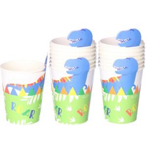 Feestbekers met hoesjes - 24x - dinosaurus - groen - papier - themafeestje - verjaardag - 250ml