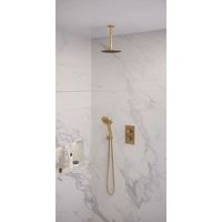 Regendoucheset Inbouw Brauer Gold Edition Thermostatisch 20 cm met 3-Weg Omstelling, Plafondarm en 3-Standen Handdouche Geborsteld Goud Brauer