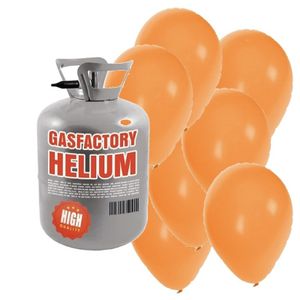 Helium tank met 30 oranje ballonnen