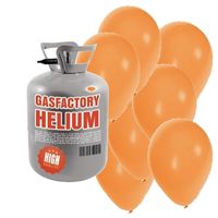 Helium tank met 30 oranje ballonnen
