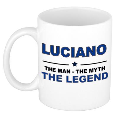Luciano cadeau mok - man myth legend - naam koffiemok / beker - wit en blauw - 300 ml
