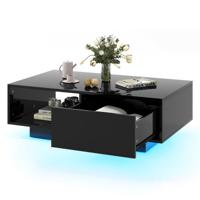 LED Salontafel Moderne Middentafel in Hoogglans met Open Vak en Lade Accenttafel met Verlichting en Afstandsbediening voor Woonkamer