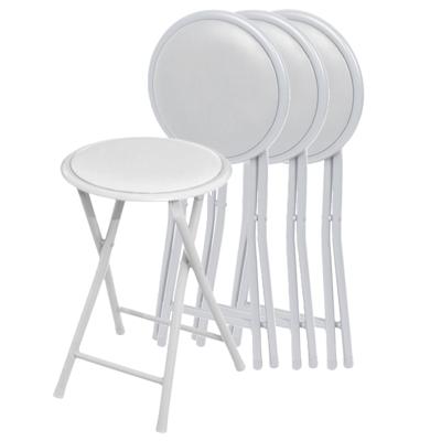 Urban Living Bijzet krukje - 4x - wit - metaal - 30 x 45 cm - inklapbaar - woonaccessoires Urban Living Bijzet krukje - 4x - wit - metaal - 30 x 45 cm - inklapbaar - woonaccessoires