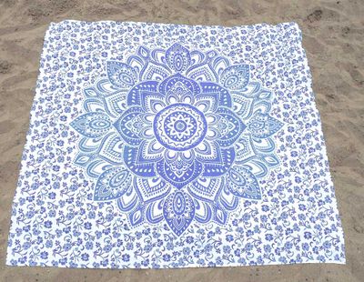 Groot Strandlaken Lotus - Blauw/wit - 220*200cm - L