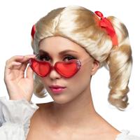 Verkleedpruik voor dames - blond - Jaren 50/Fifties/schoolgirl/popster - Carnaval - staartjes - thumbnail