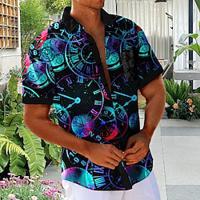 Neon Hawaii Voor heren Overhemd met knopen Strand hemd Korte Mouw Dagelijks Vakantie Zomer Lente Overhemden met kraag Zak Dun blauw Polyester Lightinthebox