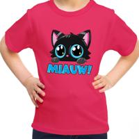 Verkleed T-shirt voor jongens/meisjes - Miauw - roze - carnaval - feestkleding voor kinderen