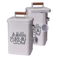 Huisdieren voedsel/voercontainer - 2x - met beker - staal - met tekst