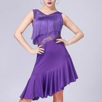 Latin dans jurk vrouwen kwast Tango jurk Dance Rok dancewear grootte: XL (paars)