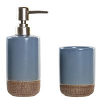 Badkamer accessoires setje drinkbeker en zeeppompje 18 cm korenblauw