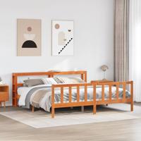 Bedframe met hoofdbord massief grenenhout wasbruin 180x200 cm