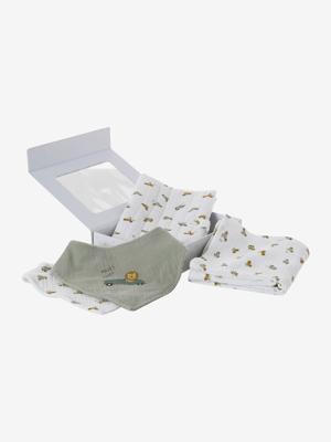 4-delige kraamcadeauset: 2 slabbetjes + 1 luier + 1 luierbroekje meerkleurig